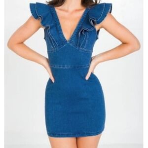 Flying Tomato Ruffle Sleeve Mini Dress Denim Sz L